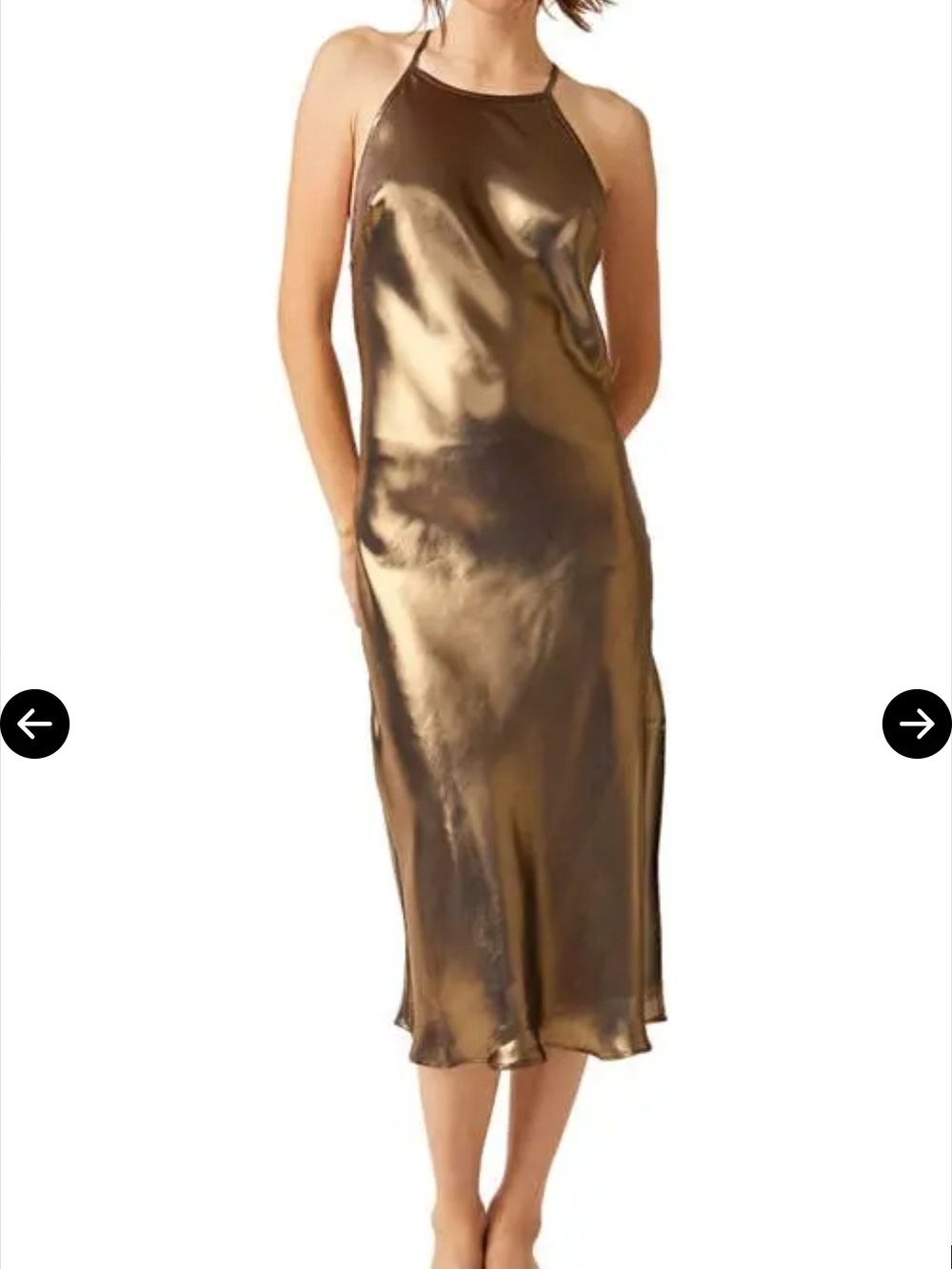 Free People Metallic Gold Satin Halter Slip Dress